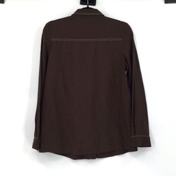 ZARA Basic Brown Cowgirl Western Collared Long Sleeve Button Up Shirt Small - Picture 3 of 7